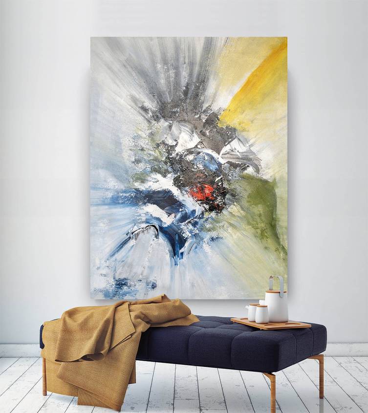 Textured Original Canvas Gray Blue Abstract Canvas Wall Art S829B